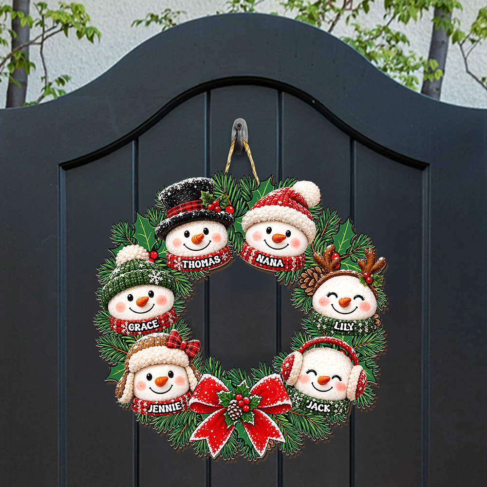 Trending Grandpa Grandma Snowman Wreath - Personalized Wood Sign - Christmas Decoration For Porch, Window, Door