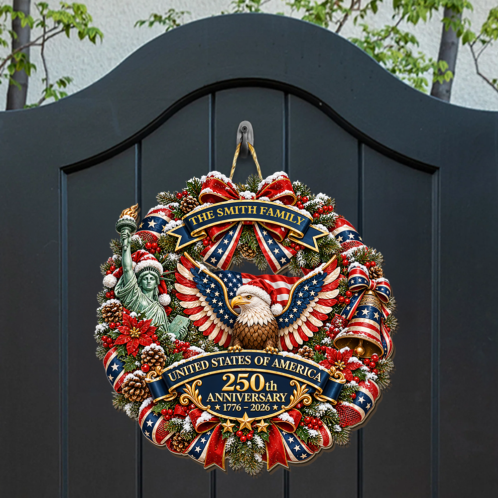 250 Years Of Freedom Wreath - Personalized Wood Sign - Christmas Decoration For Porch, Window, Door
