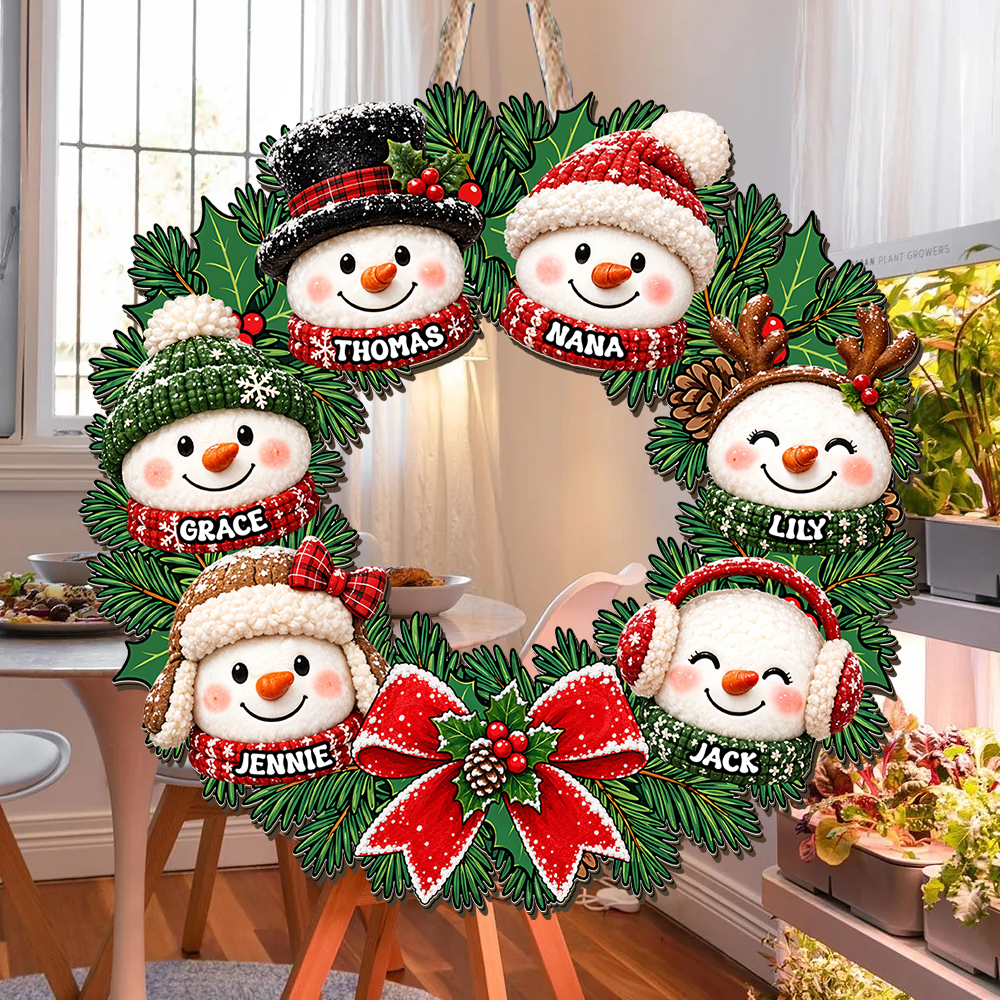 Trending Grandpa Grandma Snowman Wreath - Personalized Wood Sign - Christmas Decoration For Porch, Window, Door