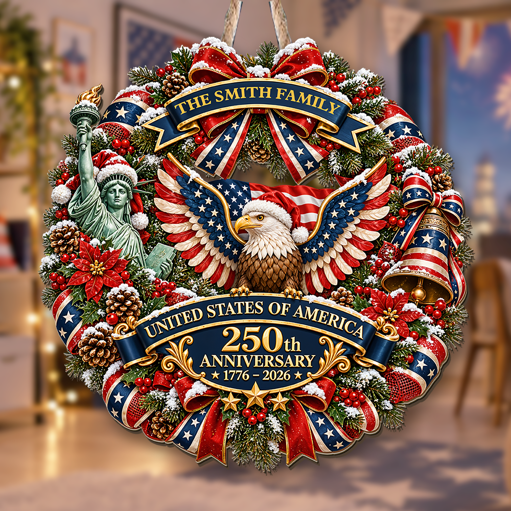 250 Years Of Freedom Wreath - Personalized Wood Sign - Christmas Decoration For Porch, Window, Door