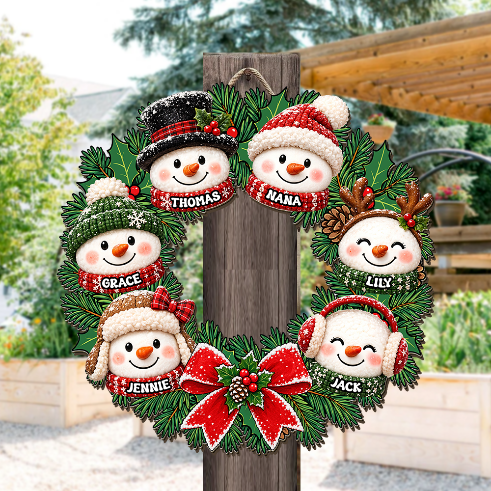 Trending Grandpa Grandma Snowman Wreath - Personalized Wood Sign - Christmas Decoration For Porch, Window, Door