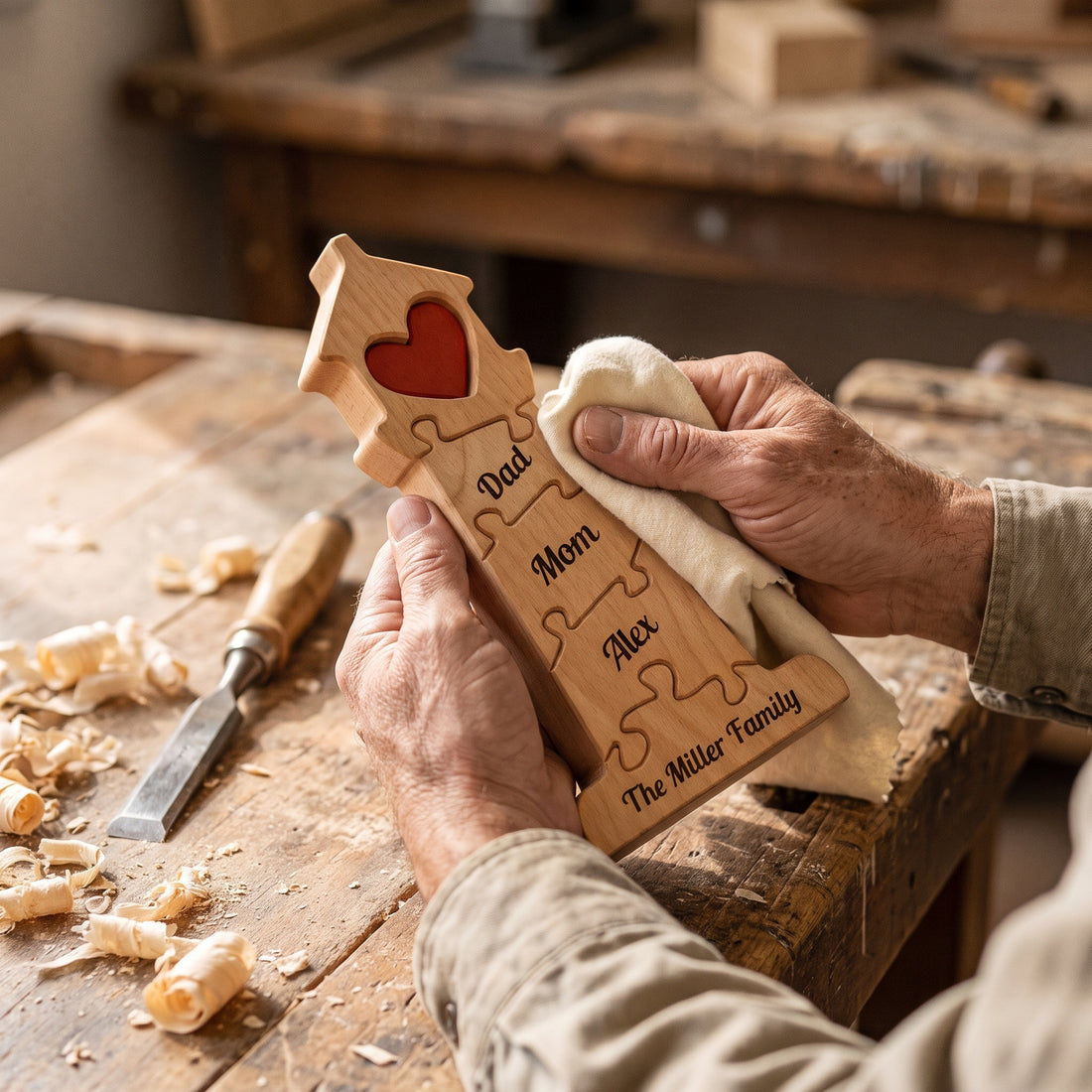 Personalized wooden family keepsake handcrafted by The 79 Iron
